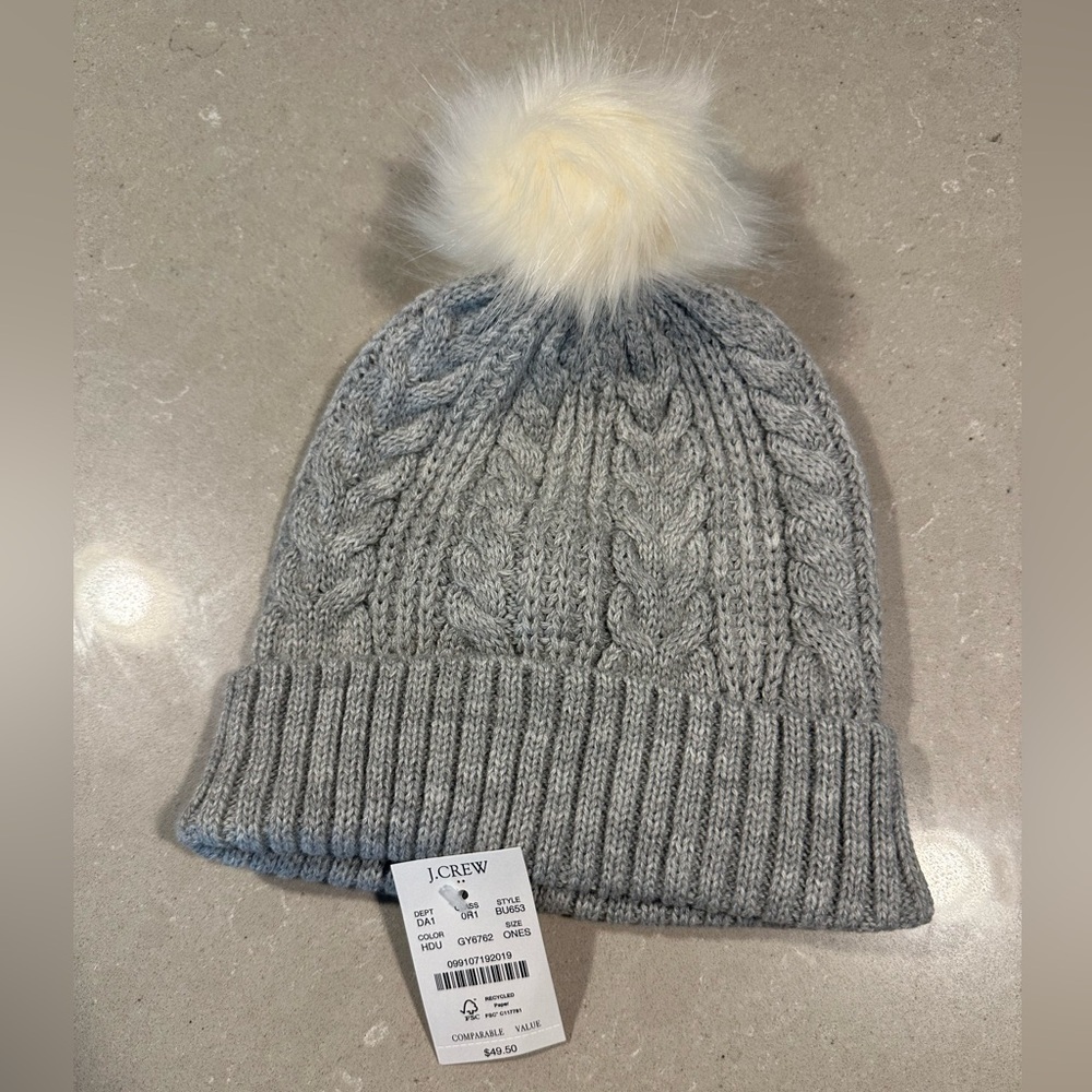 J Crew Cable Knit Pom Pom Hat